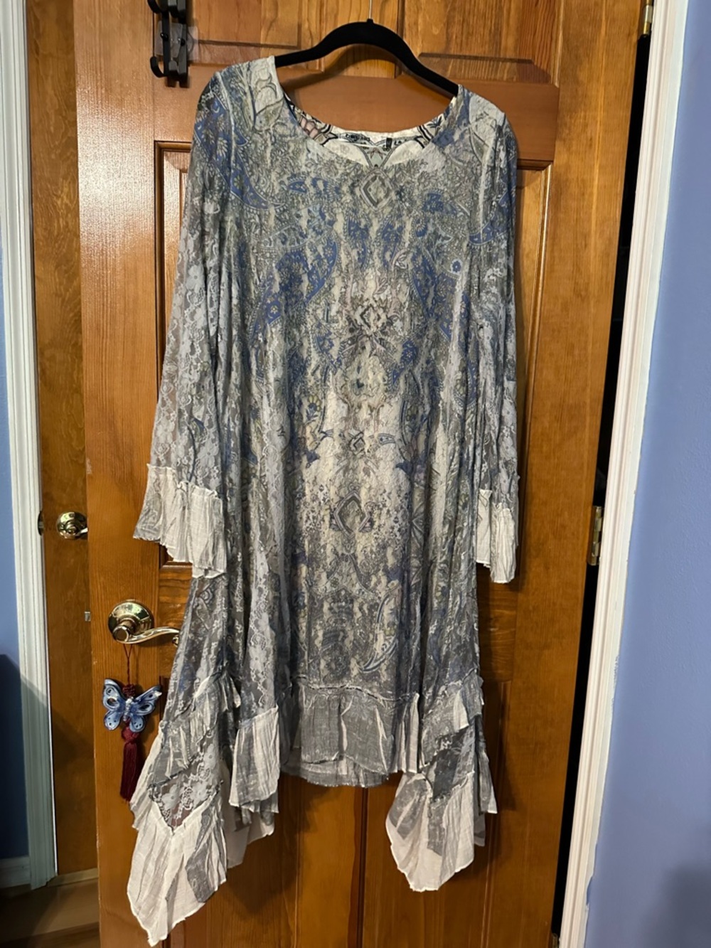 Bohemian Paisley Midi Dress in Blue and Cream